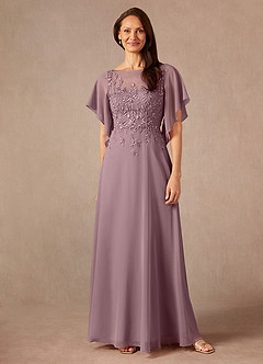 Azazie Faviola Abiti per la Madre della Sposa Abito A-Line in Chiffon con Scollo a Barca e Paillettes Rosa Polverosa image1