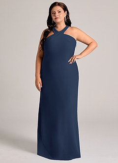 Azazie Doretta Bridesmaid Dresses Dark Navy Mermaid Pleated Chiffon Dress image8