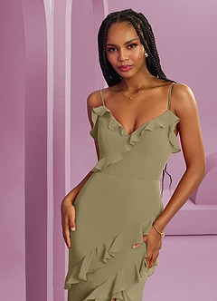Barbie ♥ Azazie Abiti da Damigella Abito Tubino in Chiffon Verde Muschio image12