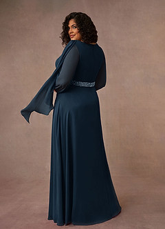 Azazie Priyanka Mother of the Bride Dresses Dark Navy A-Line Boatneck Pleated Chiffon Dress image6