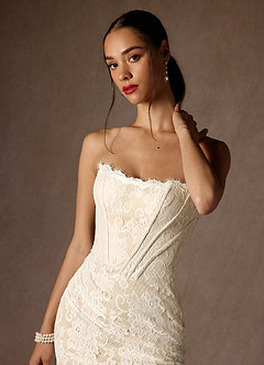 Azazie Starla Trouwjurken Jurk van Kant met Kolom Strapless Diamant Wit Champagne image5