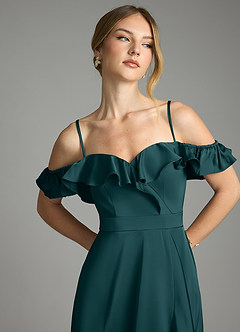Azazie Lyra Bridesmaid Dresses Pine A-Line Off the Shoulder Stretch Satin Convertible Dress image11