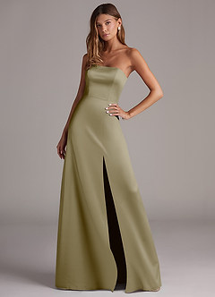 Azazie Wren Bridesmaid Dresses Moss Green A-Line Strapless Stretch Satin Convertible Dress image3