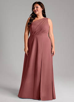 Azazie Phaedra 신부 들러리 드레스 A라인 한쪽 어깨 쉬폰 바닥 길이 드레스 image14