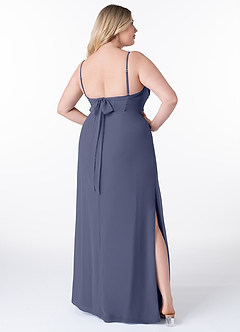 Azazie Mai Robes de demoiselle d'honneur Robe Fourreau en Mousseline de soie Plissée Bleu Orageux image9