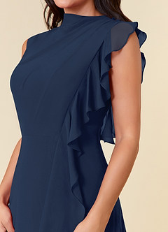 Azazie Narine Mother of the Bride Dresses Dark Navy A-Line High Neckline Pleated Chiffon Dress image8
