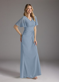 Azazie Morning Glory Mother of the Bride Dresses Dusty Blue A-Line V-Neck Ruched Chiffon Dress image3