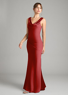 Azazie Rylina Bridesmaid Dresses Pomegranate Mermaid Stretch Satin Dress image2