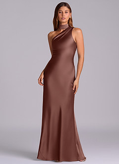Azazie Seona Bridesmaid Dresses Espresso Mermaid One Shoulder Stretch Satin Dress image1