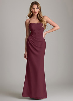 Azazie Mai Vestidos de damas de honor Vestido de Cabernet de Gasa de Corte Recto con Plisado image1