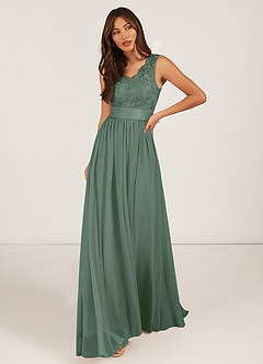 Azazie Gertrude Bridesmaid Dresses Eucalyptus A-Line Lace Chiffon Dress image1