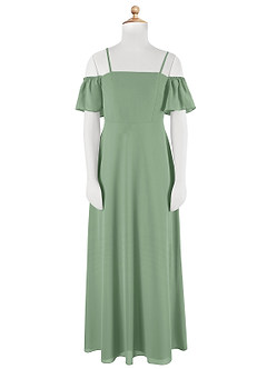 Azazie Sue Junior Jurk van Chiffon met A-Lijn Off the Shoulder Matcha image7