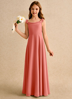 Azazie Puppy Girls Formal Flower Girl Dresses Salmon Pink A-Line Pleated Chiffon Dress image3