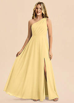 Azazie Phaedra Junior Butter A-Line Pleated Chiffon Dress image1