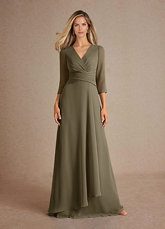 Azazie Mayfield vestidos de madre de la novia Vestido de Verde Sauce de Gasa de Corte En A con Plisado image6
