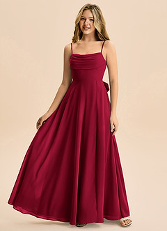 Azazie Bear Junior Burgundy A-Line Pleated Chiffon Dress image4