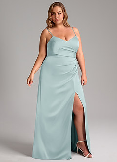 Azazie Azuree Bridesmaid Dresses Mist A-Line Pleated Stretch Satin Dress image12