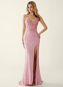 Noellress Pink Lace Sequin Embroidery Beading Prom Dress image5