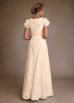 Azazie Hermina Mother of the Bride Dresses Cream Jacquard A-Line Pleated Floral Jacquard Dress image2