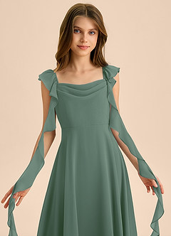 Azazie Carmin Junior Eucalyptus A-Line Ruched Chiffon Dress image6
