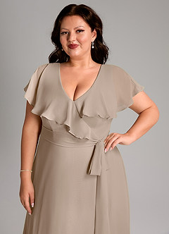 Azazie Lainey Bridesmaid Dresses Taupe A-Line with Pockets Chiffon Dress image13