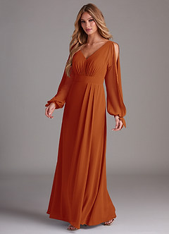 Azazie Matilda Bridesmaid Dresses Paprika A-Line Long Sleeve Chiffon Dress image1