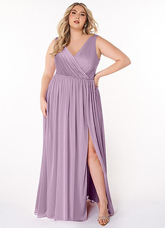 Azazie Tanicia Brautjungfernkleider A-Linie V-Hals Gefaltet Gittergewebe Kleid Blauregen image5