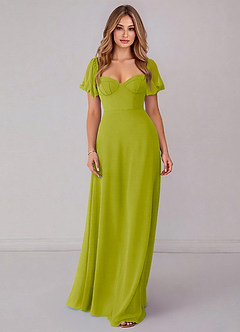 Azazie Fatima Bridesmaid Dresses Lemongrass A-Line with Pockets Chiffon Dress image3