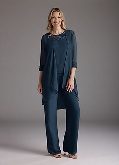 Azazie Maura Mother of the Bride Dresses Dark Navy Jumpsuit/Pantsuit Sequins Chiffon Dress image2