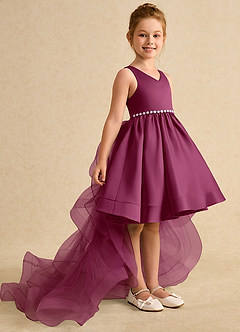 Azazie Julietta Flower Girl Dresses Mulberry Ball-Gown Convertible Tulle Dress image3