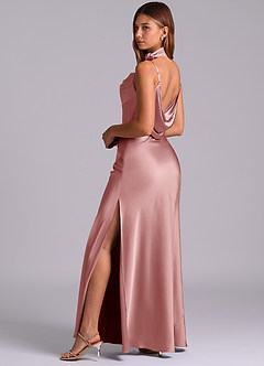Azazie Yazmine Final Sale Dusty Rose Mermaid Pleated Stretch Satin Dress image5