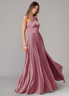 Azazie Afra Bridesmaid Dresses Vintage Mauve A-Line Pleated Stretch Satin Dress image2