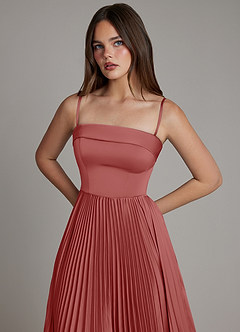 Azazie Mariana Bridesmaid Dresses Antique Rose A-Line Pleated Stretch Satin Dress image2