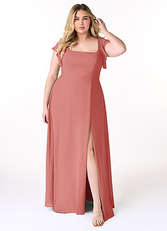 Azazie Bondi Bridesmaid Dresses Antique Rose A-Line Ruffled Chiffon Dress image7