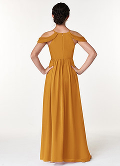 Azazie Seneca Junior Butterscotch A-Line Off the Shoulder Chiffon Dress image2