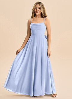 Azazie Bear Junior A-linja Pliseerattu Sifonki Lattian pituus Nuorempi morsiusneito Pukeutua image4