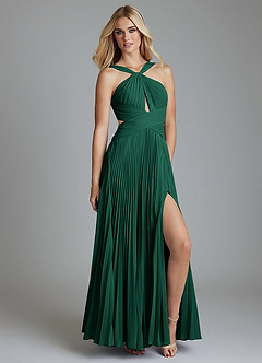 Azazie Hosanna Bridesmaid Dresses Emerald A-Line Pleated Chiffon Dress image1
