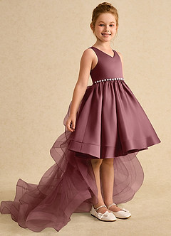 Azazie Julietta Robe Demoiselle D'honneur Fillette Robe Princesse en Tulle Convertible Rose Du Désert image3