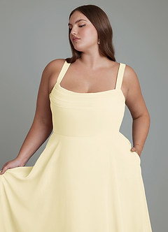 Azazie Shaude Bridesmaid Dresses Lemon Sorbet A-Line Pleated Chiffon Dress image11