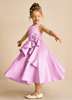Azazie Hermia Robe Demoiselle D'honneur Fillette Robe Trapèze en Mat Satiné Sans manches Rose Bonbon image3