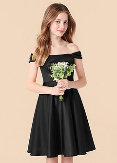 Azazie Amira Junior Black A-Line Pleated Stretch Satin Dress image5