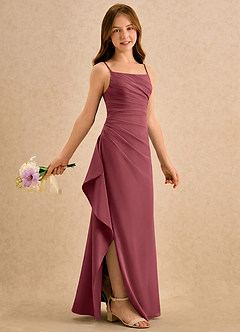 Azazie Cannoli Girls Formal Abiti da Ragazza di Fiori Abito A-Line in Chiffon Plissettato Merlot image1