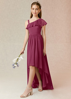 Azazie Mango Junior Mulberry A-Line Ruched Chiffon Dress image3