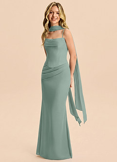 Azazie Sorrel Junior Silver Sage Mermaid Pleated Chiffon Dress image3