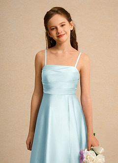 Azazie Pebbles Girls Formal Blumenmädchenkleider A-Linie Plissee Matte Satin Kleid Seegrün image3