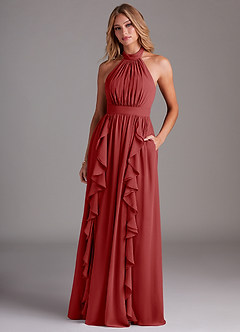 Azazie Avary Bridesmaid Dresses Rust A-Line Pleated Chiffon Dress image4