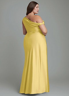 Azazie Emerson Bridesmaid Dresses Canary Mermaid Off the Shoulder Stretch Satin Dress image9