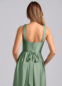 Azazie Dixie Vestidos de damas de honor Vestido de Matcha de Satén Elástico de Corte en A con Plisado image2