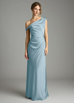 Azazie Emerson Bridesmaid Dresses Moody Blue Mermaid Off the Shoulder Stretch Satin Dress image3