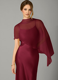Azazie Jaleesa Bridesmaid Dresses Burgundy Sheath High Neck Stretch Satin Dress image2